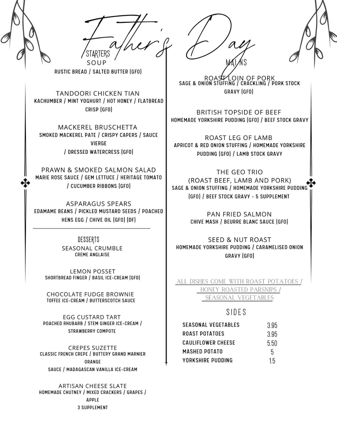 Father's day menu