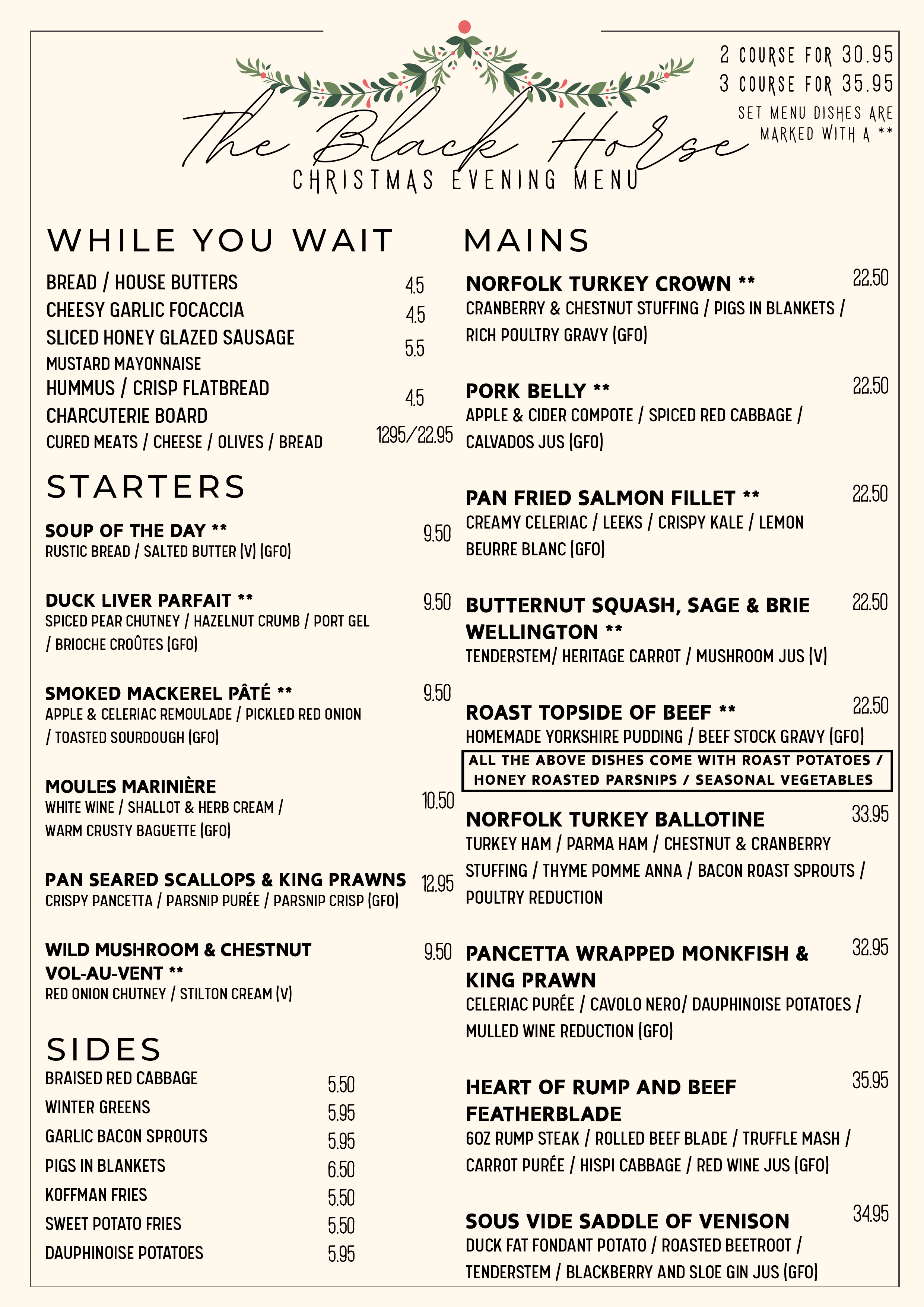 christmas evening menu