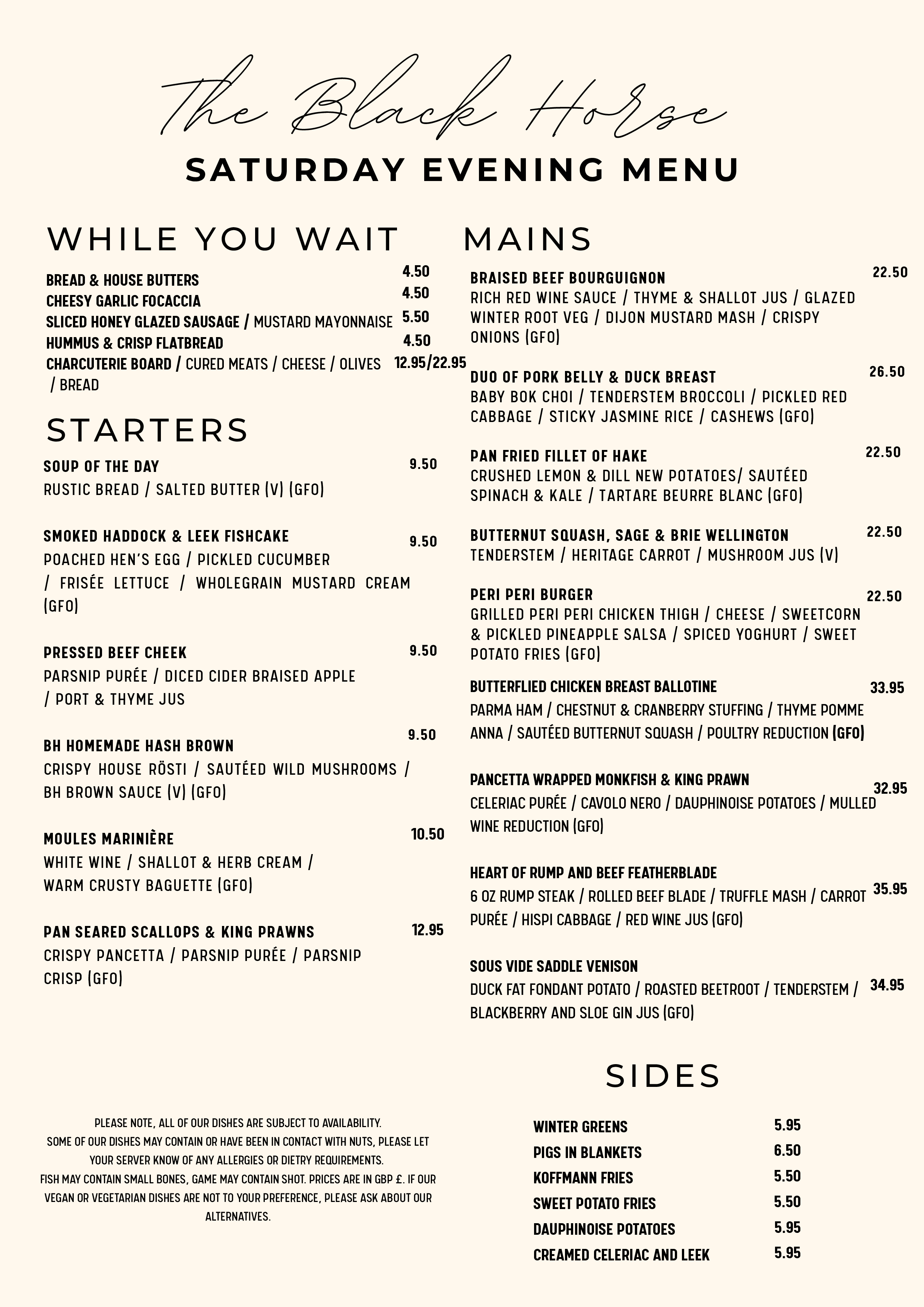 winter saturday evening menu