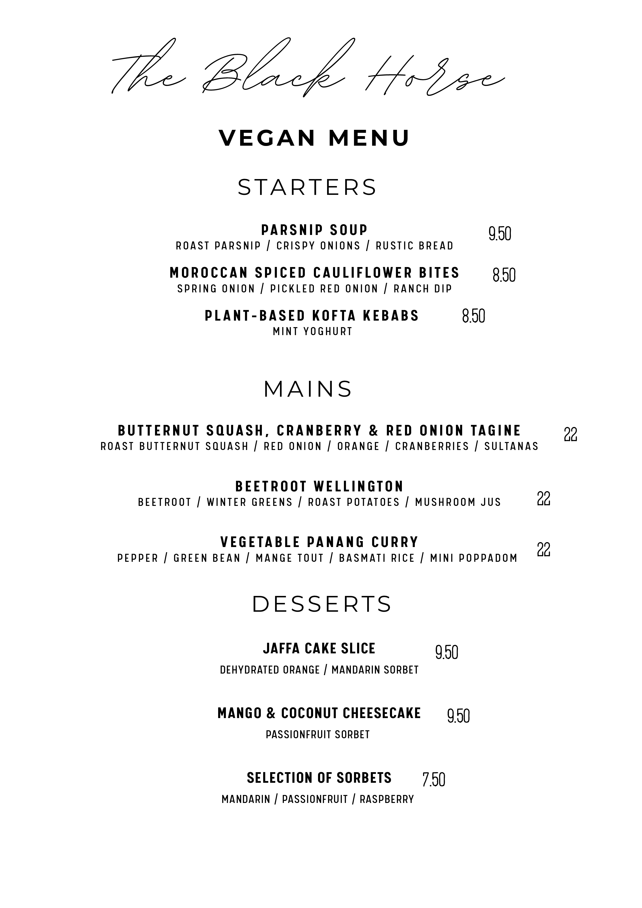 vegan menu